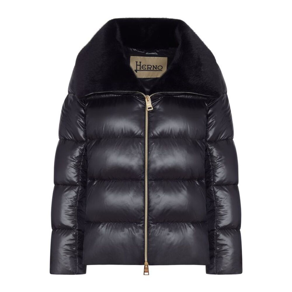 Herno Women Shiny Down Jacket With Fur Collar